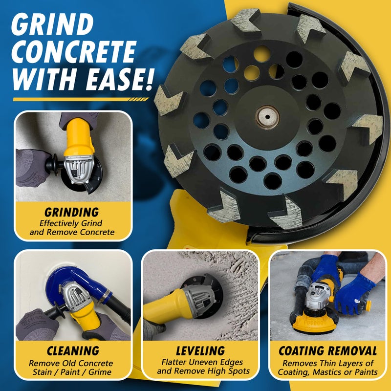 EDiamondTools 7" High Performance Diamond Grinding Wheels for Concrete, Paint, Epoxy, Mastic, Coating Removal, #30/40 Grit, 10 Arrow Segments, 5/8"-11 Arbor - Image 4